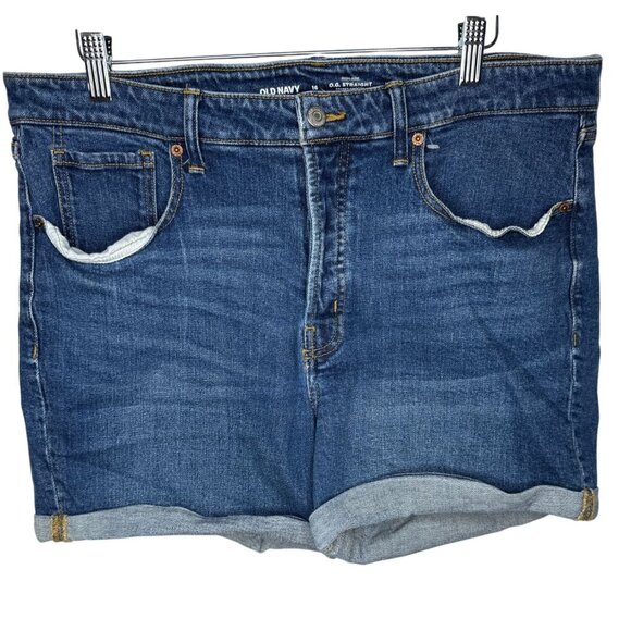 Old Navy High Rise OG Straight Jean Shorts Women 16 Blue Denim Cuffed - Picture 1 of 9